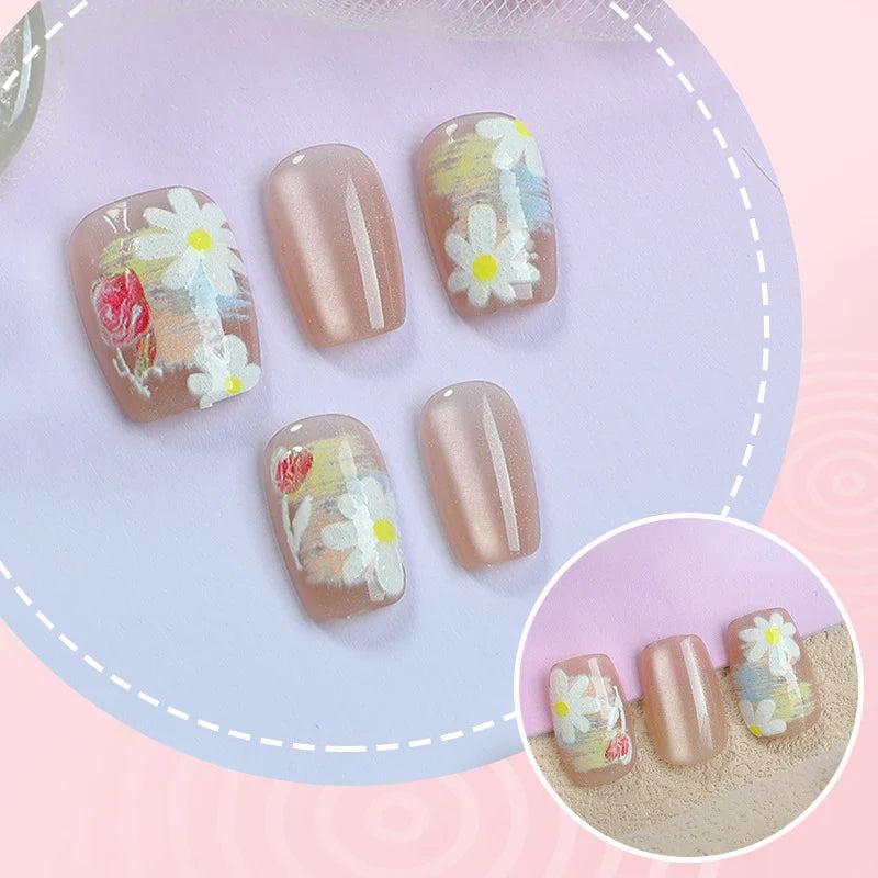 Press-On Nail Set Floral Art Glue-Free Comfortable Fit