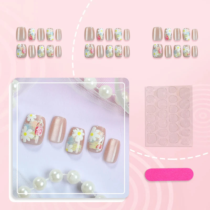 Press-On Nail Set Floral Art Glue-Free Comfortable Fit