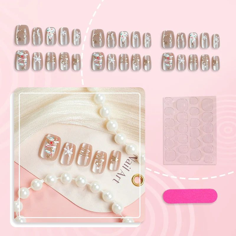 Press-On Nail Set Floral Art Includes Glue & File