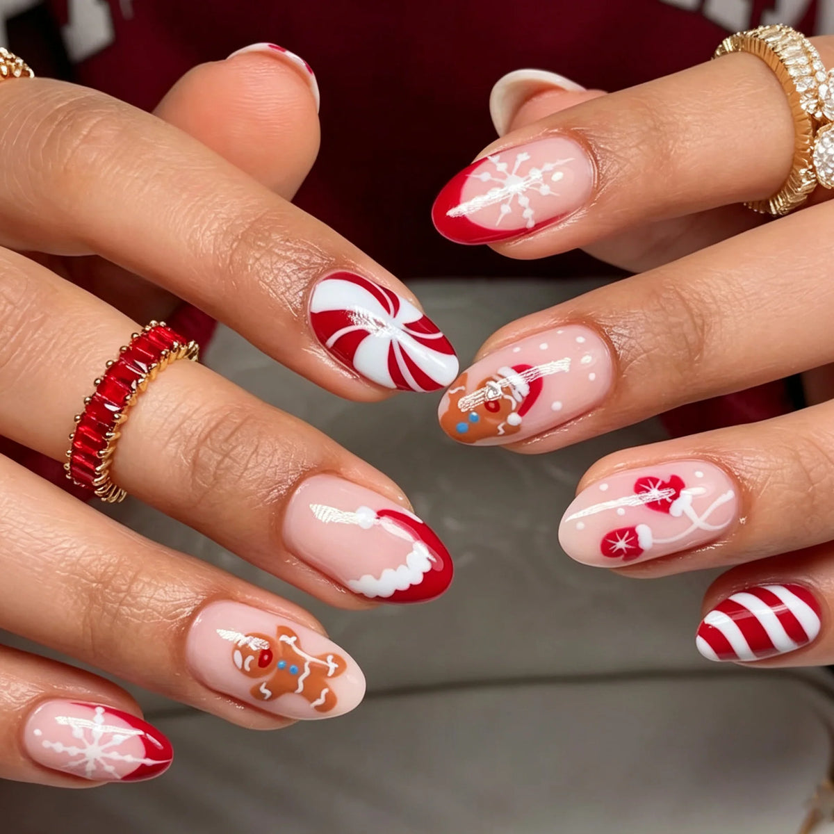 Press-On Nail Set Floral Art Jelly Glue 24 Pieces