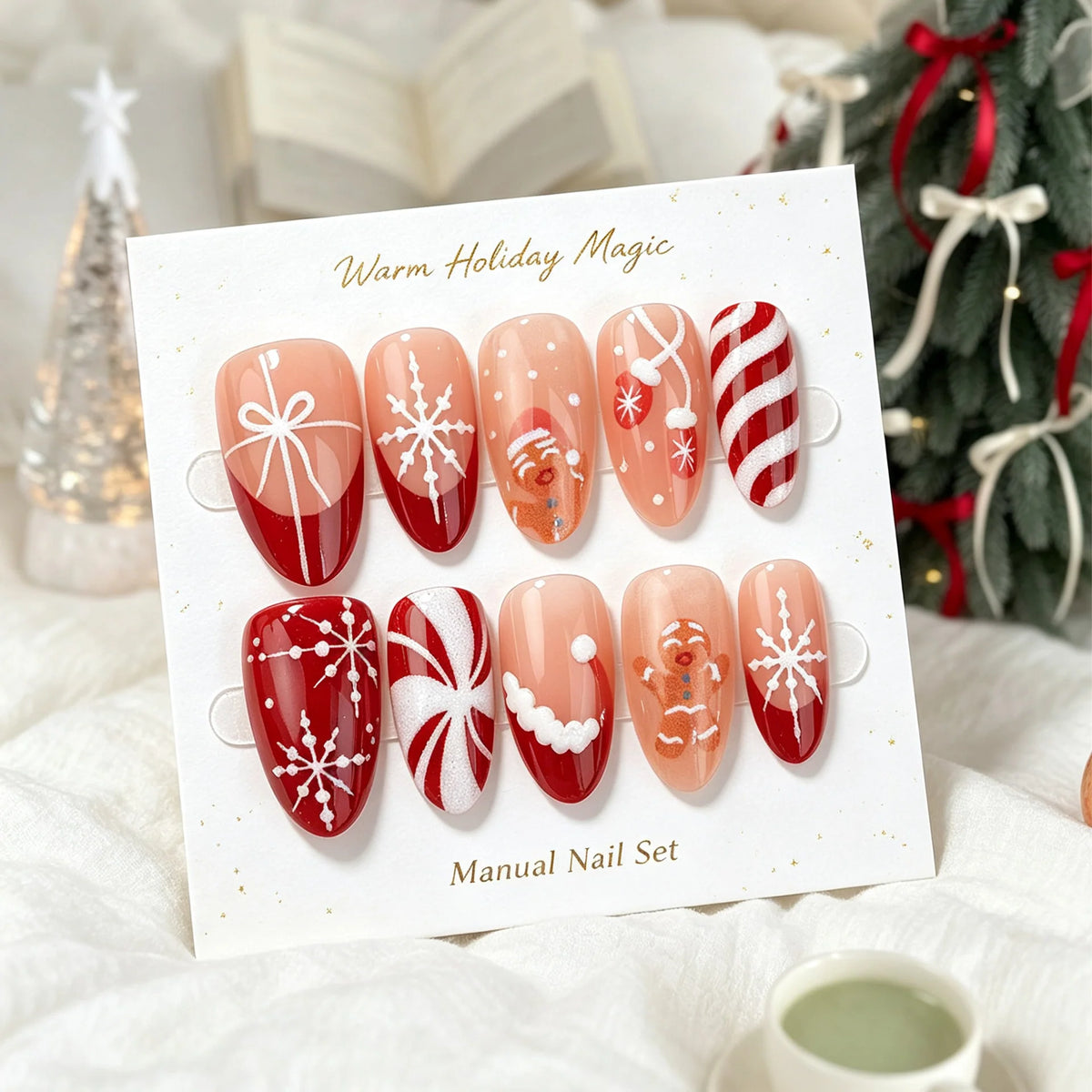 Press-On Nail Set Floral Art Jelly Glue 24 Pieces
