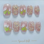 Press-On Nail Set Floral Art Non-Toxic