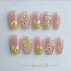 Press-On Nail Set Floral Art Non-Toxic