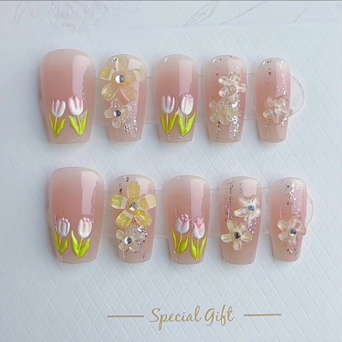 Press-On Nail Set Floral Art Non-Toxic