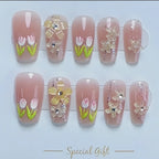 Press-On Nail Set Floral Art Non-Toxic