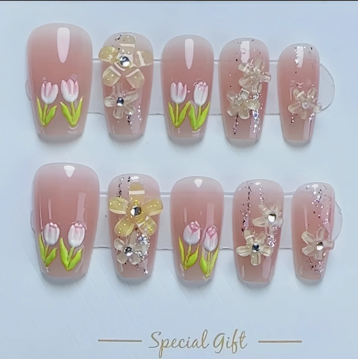 Press-On Nail Set Floral Art Non-Toxic