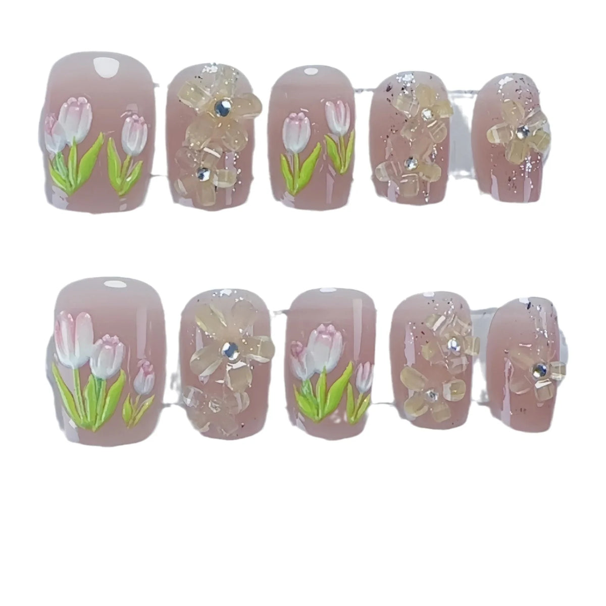Press-On Nail Set Floral Art Non-Toxic