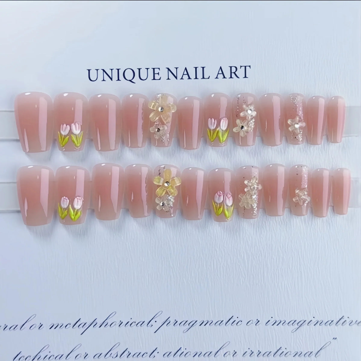 Press-On Nail Set Floral Art Non-Toxic