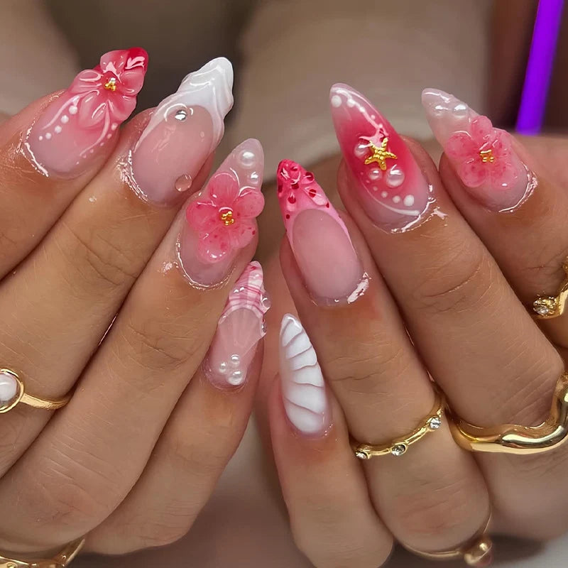 Press-On Nail Set Floral Art Quick Application Comfort Fit