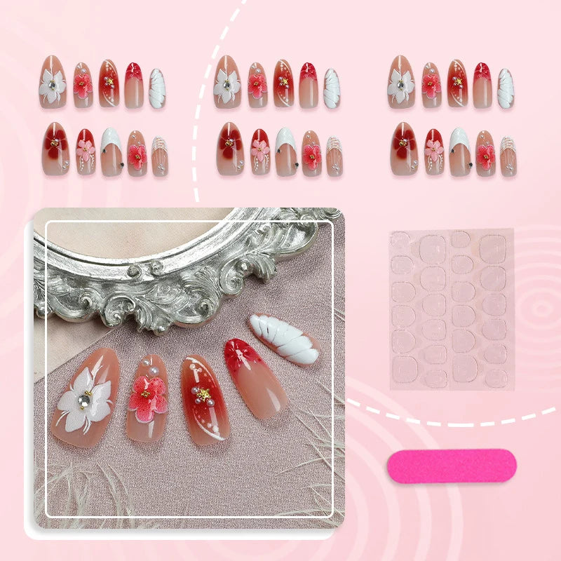 Press-On Nail Set Floral Art Quick Application Comfort Fit