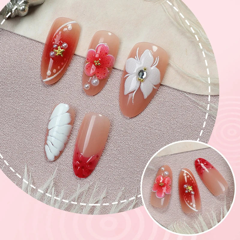 Press-On Nail Set Floral Art Quick Application Comfort Fit