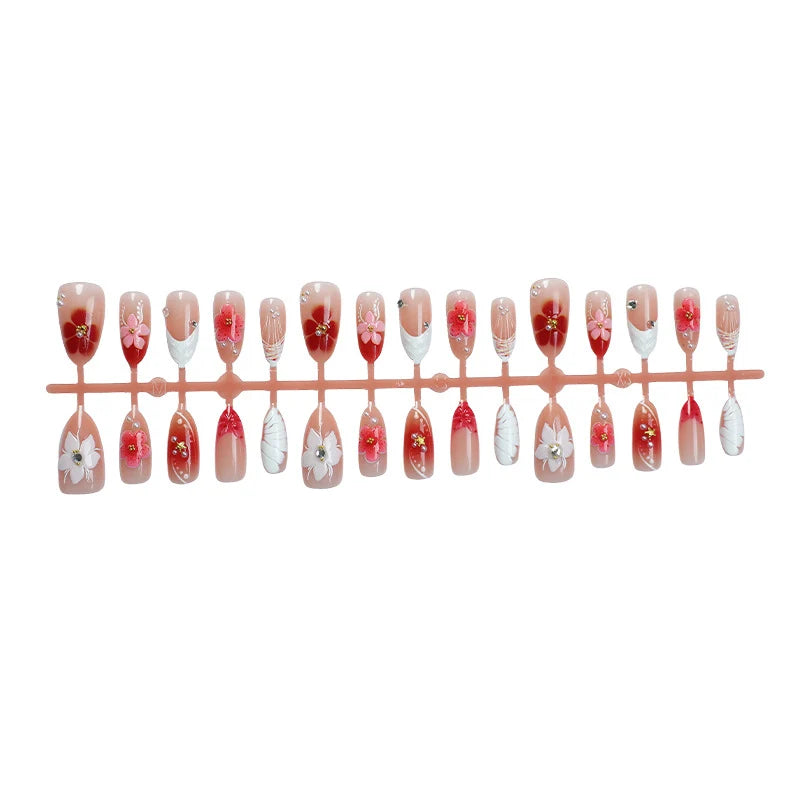 Press-On Nail Set Floral Art Quick Application Comfort Fit