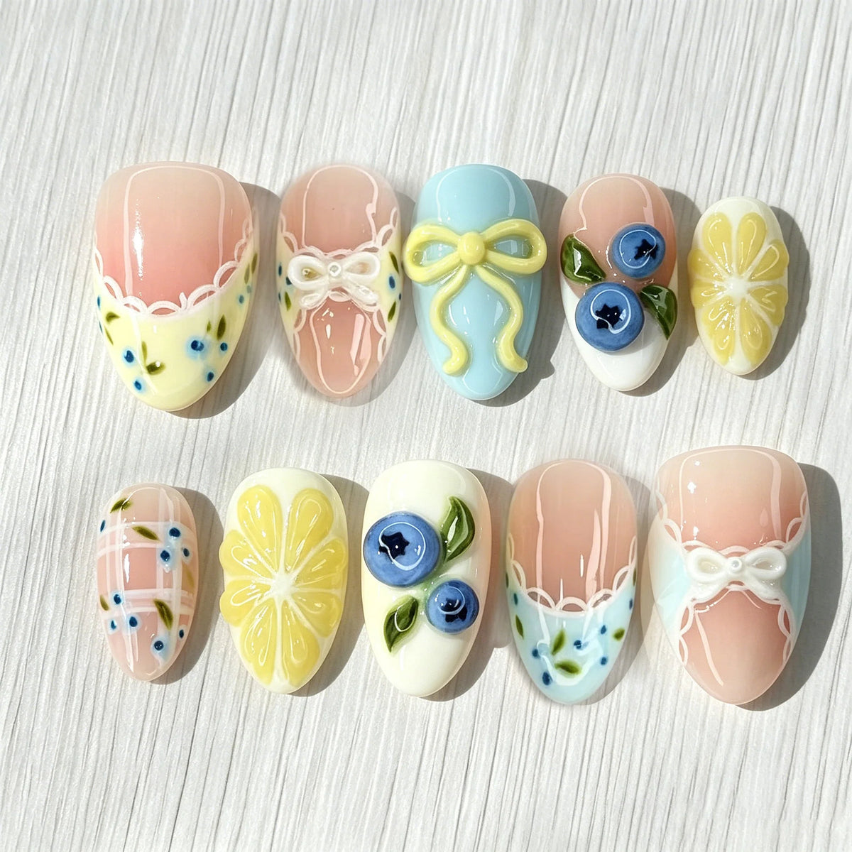 Press-On Nail Set Floral Art Quick Application Multiple Sizes