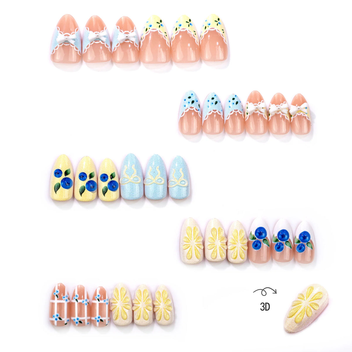 Press-On Nail Set Floral Art Quick Application Multiple Sizes