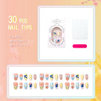 Press-On Nail Set Floral Art Quick Application Multiple Sizes