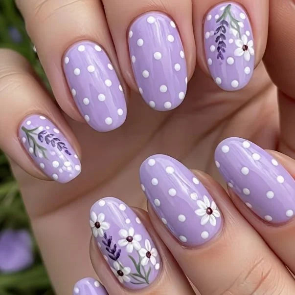 Press-On Nail Set Floral Art Reusable 24-Piece