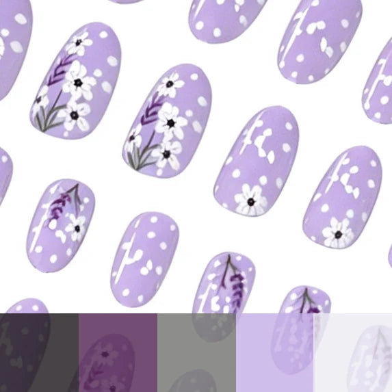 Press-On Nail Set Floral Art Reusable 24-Piece