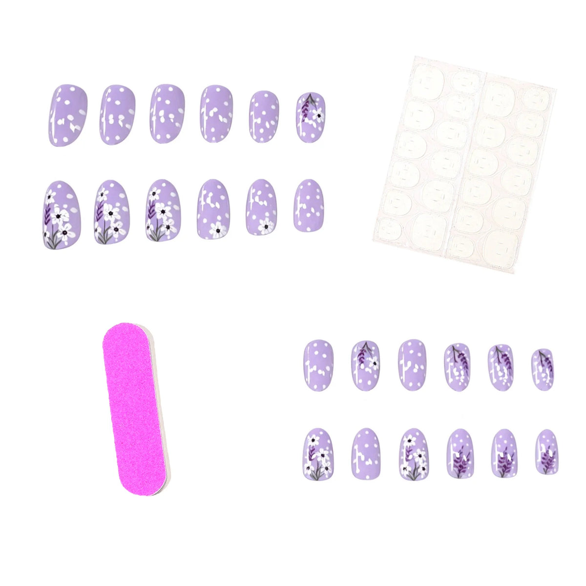 Press-On Nail Set Floral Art Reusable 24-Piece