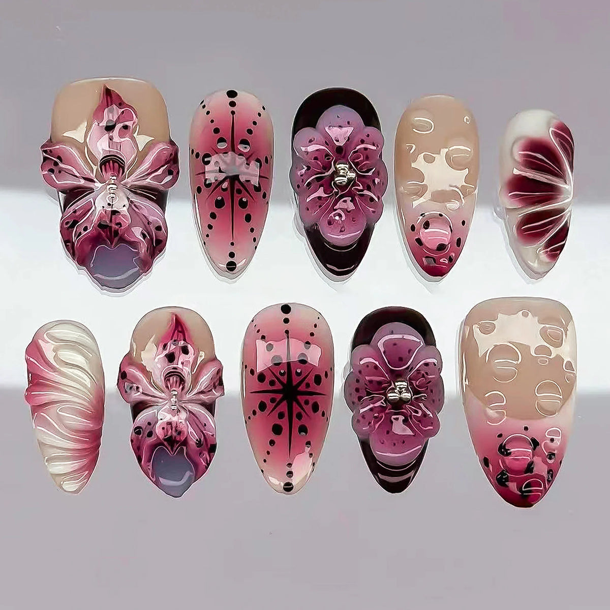 Press-On Nail Set Floral & Artistic Designs Easy Application