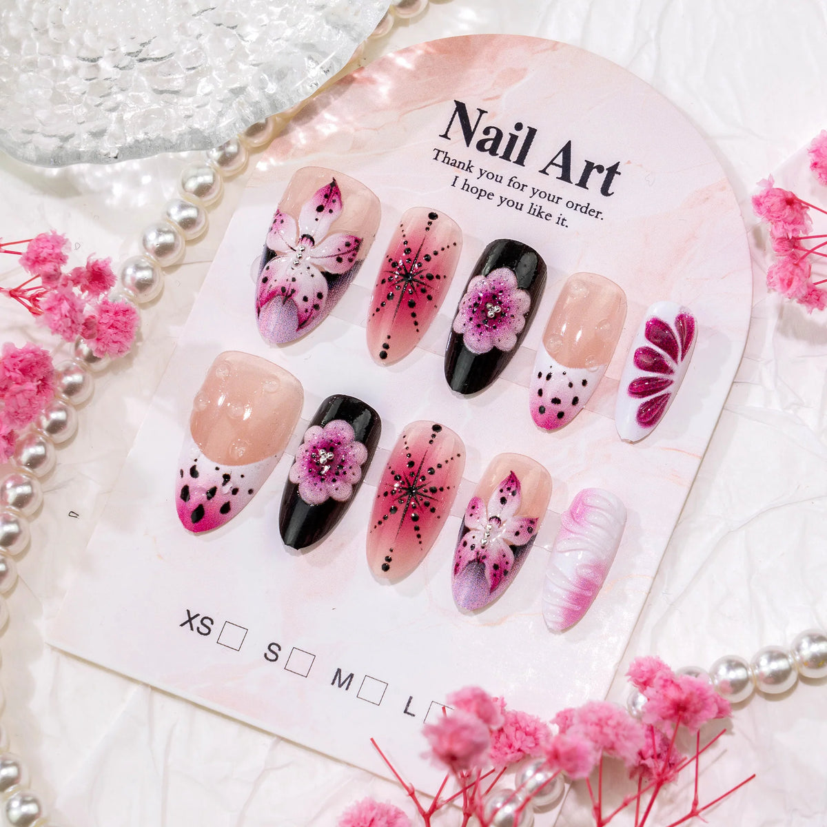 Press-On Nail Set Floral & Artistic Designs Easy Application