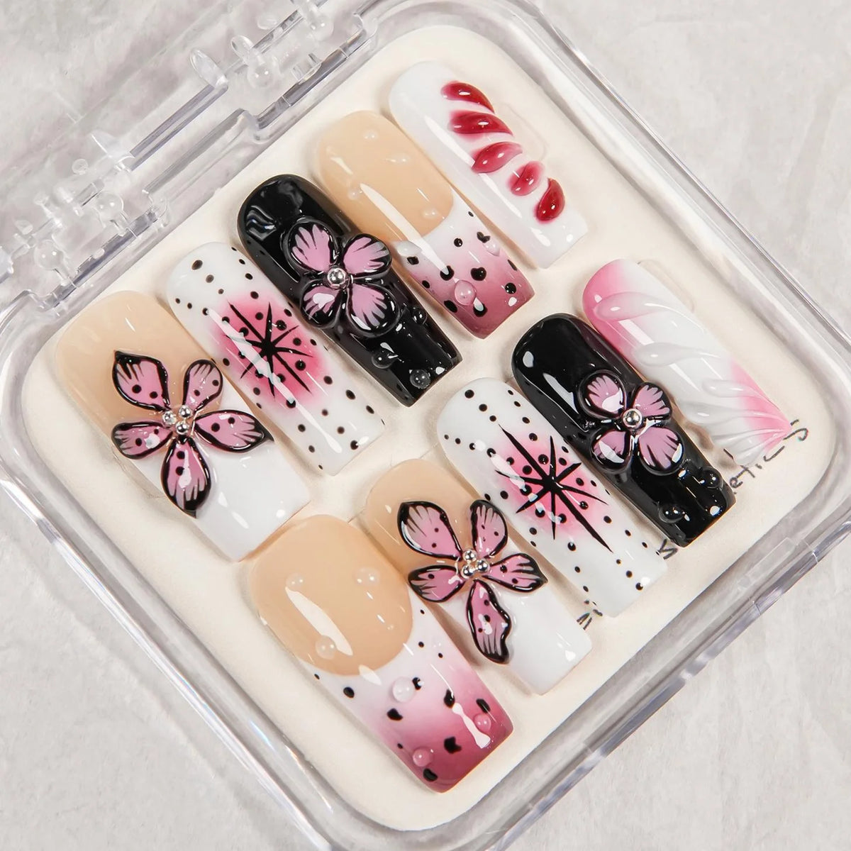 Press-On Nail Set Floral Artistic Durable & Reusable