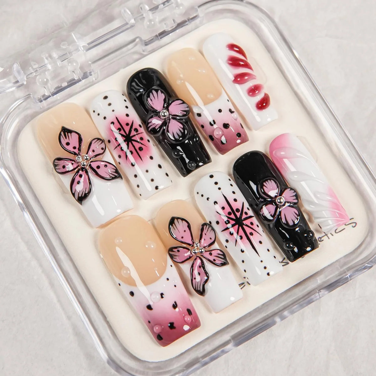 Press-On Nail Set Floral Artistic Durable & Reusable