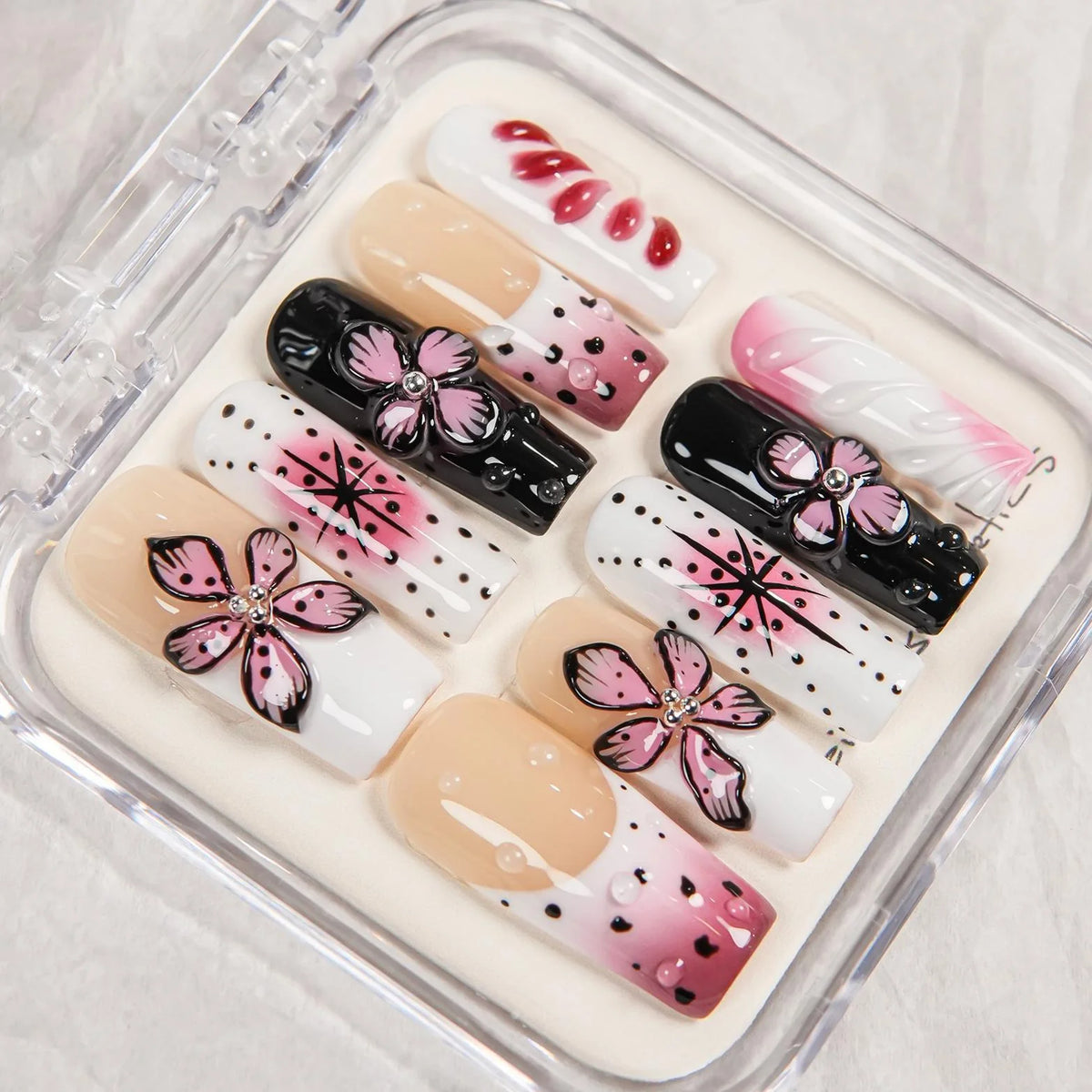 Press-On Nail Set Floral Artistic Durable & Reusable