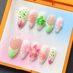 Press-On Nail Set Floral Artwork Durable Chip-Resistant