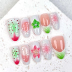 Press-On Nail Set Floral Artwork Durable Chip-Resistant