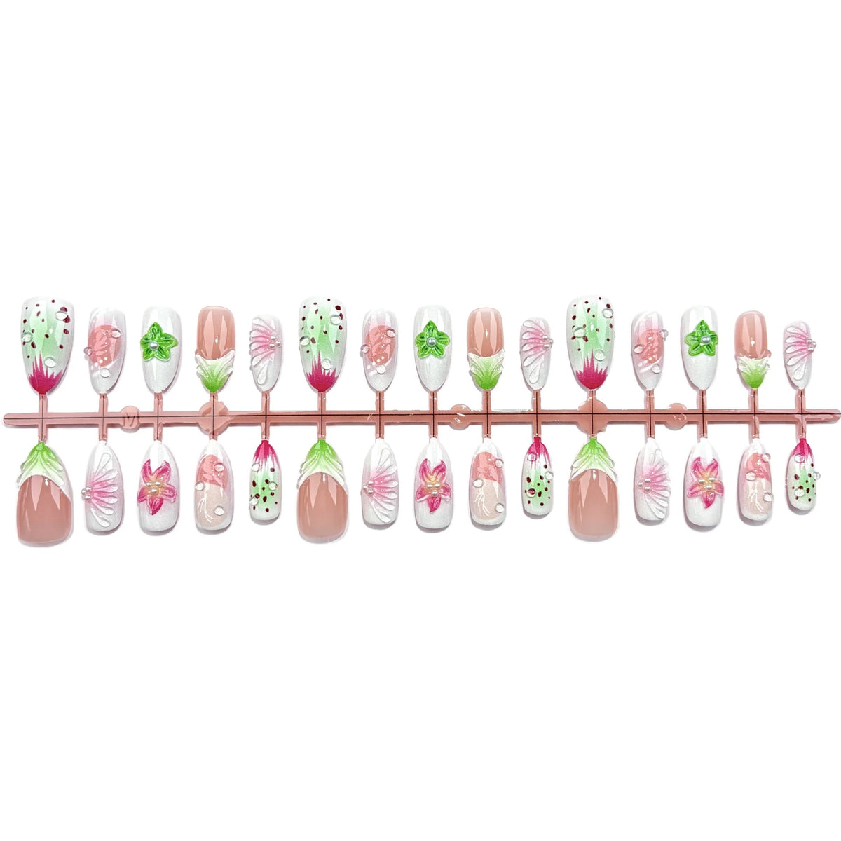 Press-On Nail Set Floral Artwork Durable Chip-Resistant