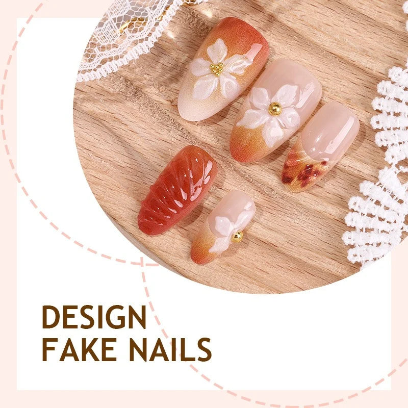 Press-On Nail Set Floral & Autumn Beige
