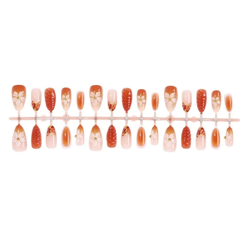 Press-On Nail Set Floral & Autumn Beige