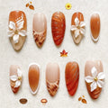 Press-On Nail Set Floral & Autumn Beige
