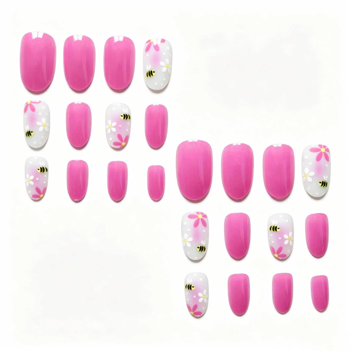Press-On Nail Set Floral & Bee Design Long-Lasting Shine