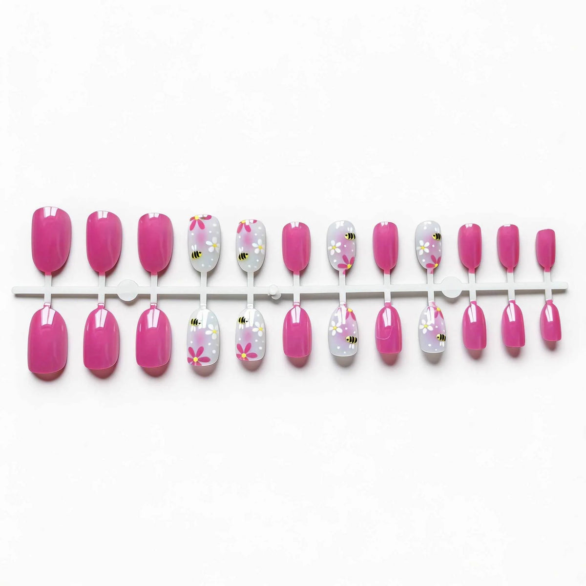 Press-On Nail Set Floral & Bee Design Long-Lasting Shine