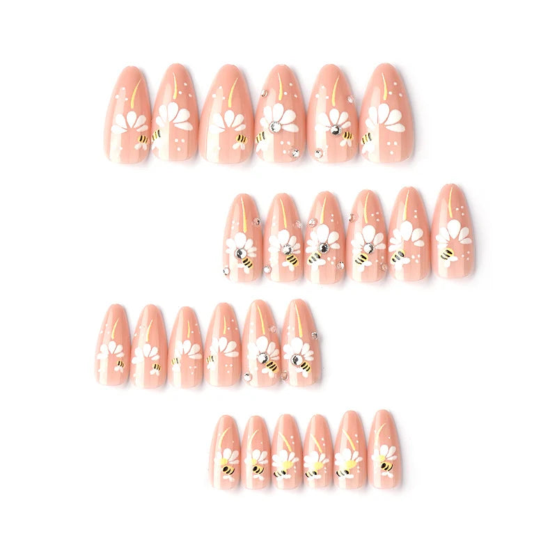 Press-On Nail Set Floral & Bee Design Reusable