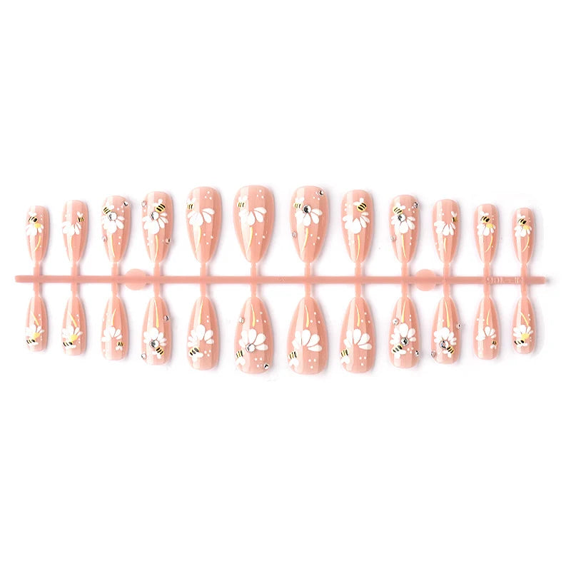 Press-On Nail Set Floral & Bee Design Reusable