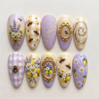 Press-On Nail Set Floral & Bee Design Self-Adhesive Non-Toxic