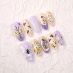 Press-On Nail Set Floral & Bee Design Self-Adhesive Non-Toxic