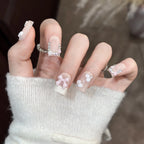 Press-On Nail Set Floral & Bow Accents Easy Application