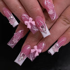 Press-On Nail Set Floral & Bow Accents Long-Lasting Wear