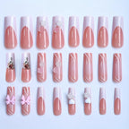 Press-On Nail Set Floral & Bow Accents Long-Lasting Wear