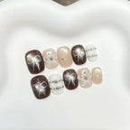 Press-On Nail Set Floral Bow Accents Multiple Sizes
