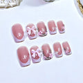 Press-On Nail Set Floral & Bow Accents Natural-Look