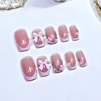 Press-On Nail Set Floral & Bow Accents Natural-Look