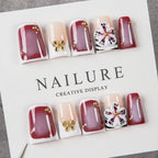 Press-On Nail Set Floral & Bow Accents Reusable Multiple Sizes