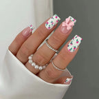 Press-On Nail Set Floral & Bow Design Easy Application