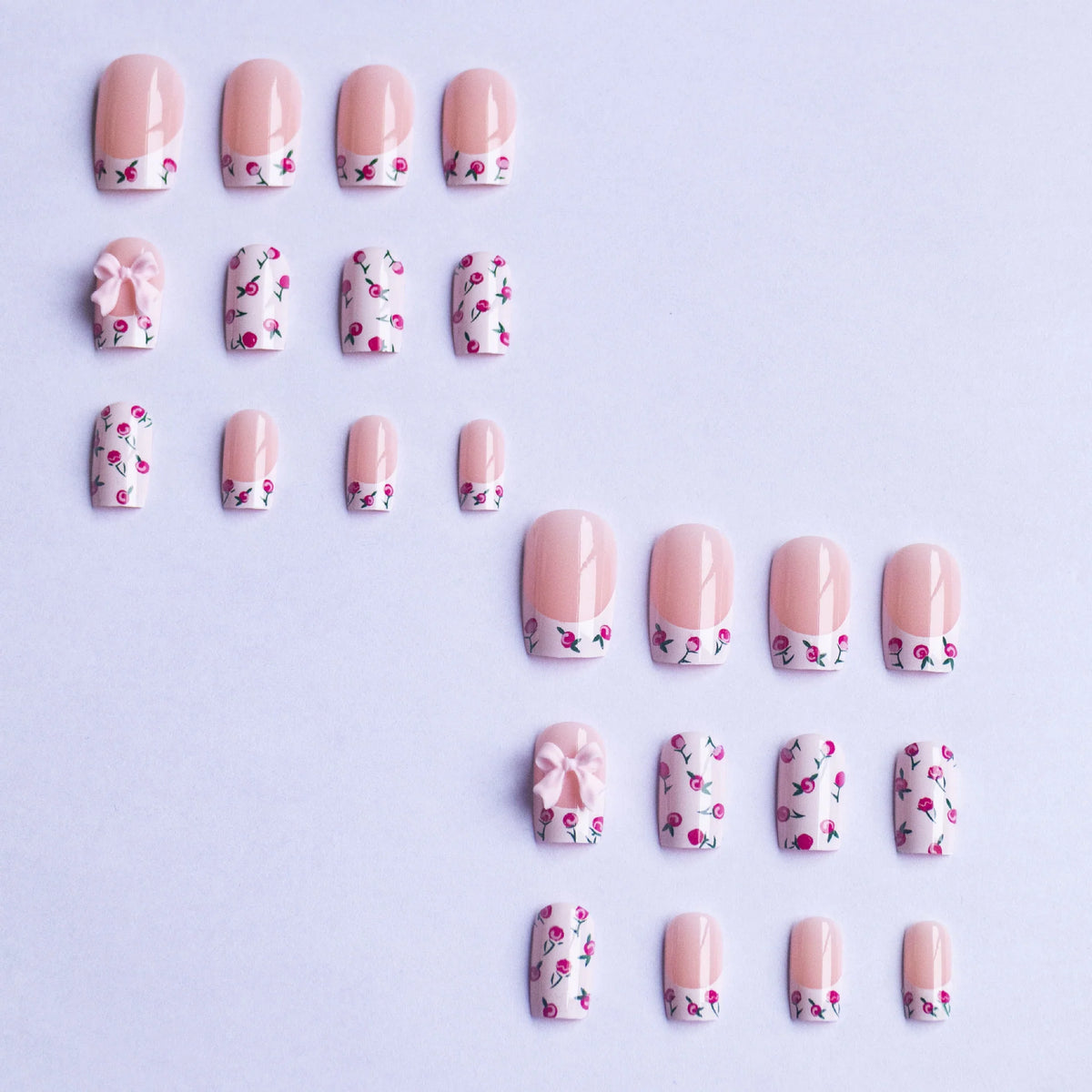 Press-On Nail Set Floral & Bow Design Easy Application