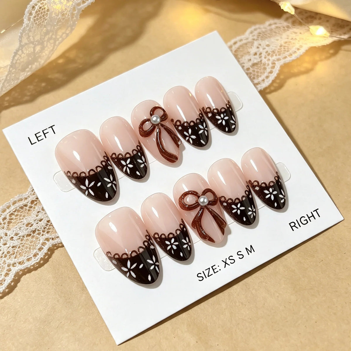 Press-On Nail Set Floral & Bow Design Easy Application