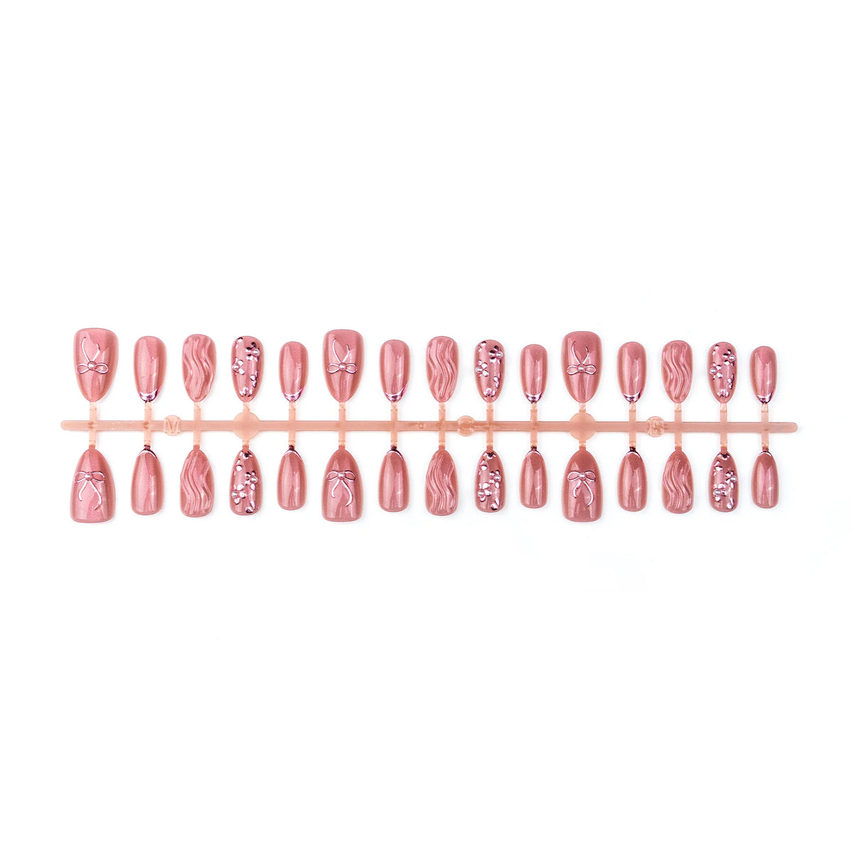 Press-On Nail Set Floral & Bow Design Easy Application